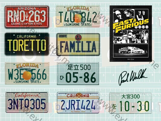 Fast and Furious License Plates decal sheet